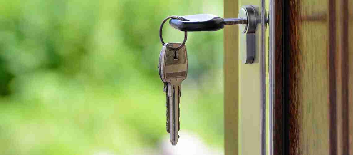Keys hanging in a new door lock